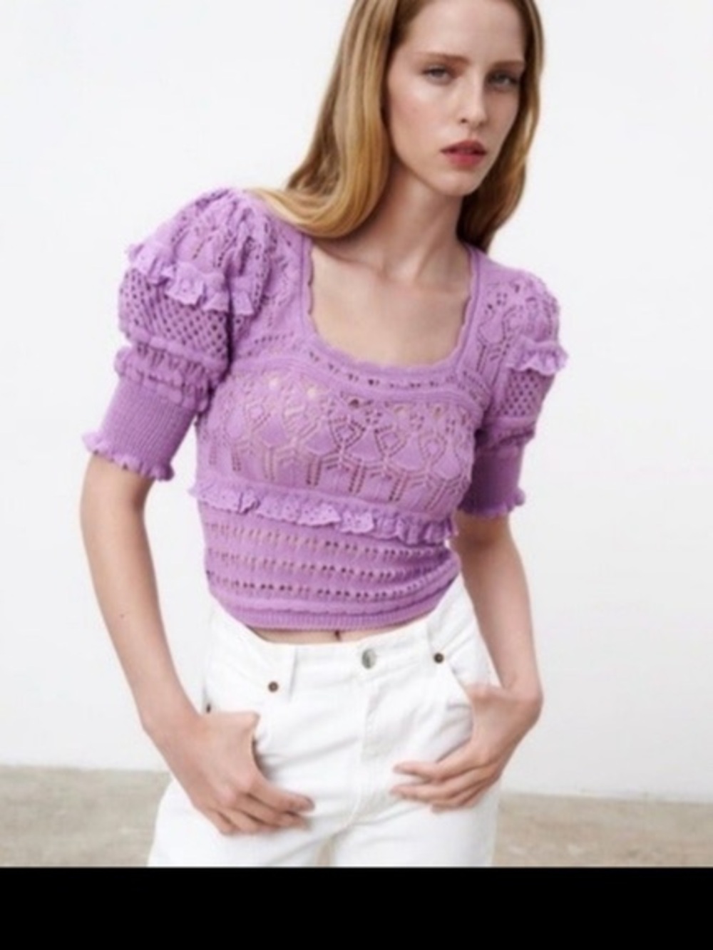Zara Pointelle Knit Sweater in Purple
